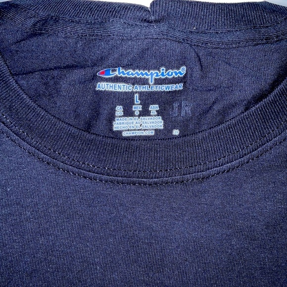 Champion Men’s Logo Tee Shirt Classic Crew Neck Short Sleeve Navy Blue Large - Picture 6 of 11